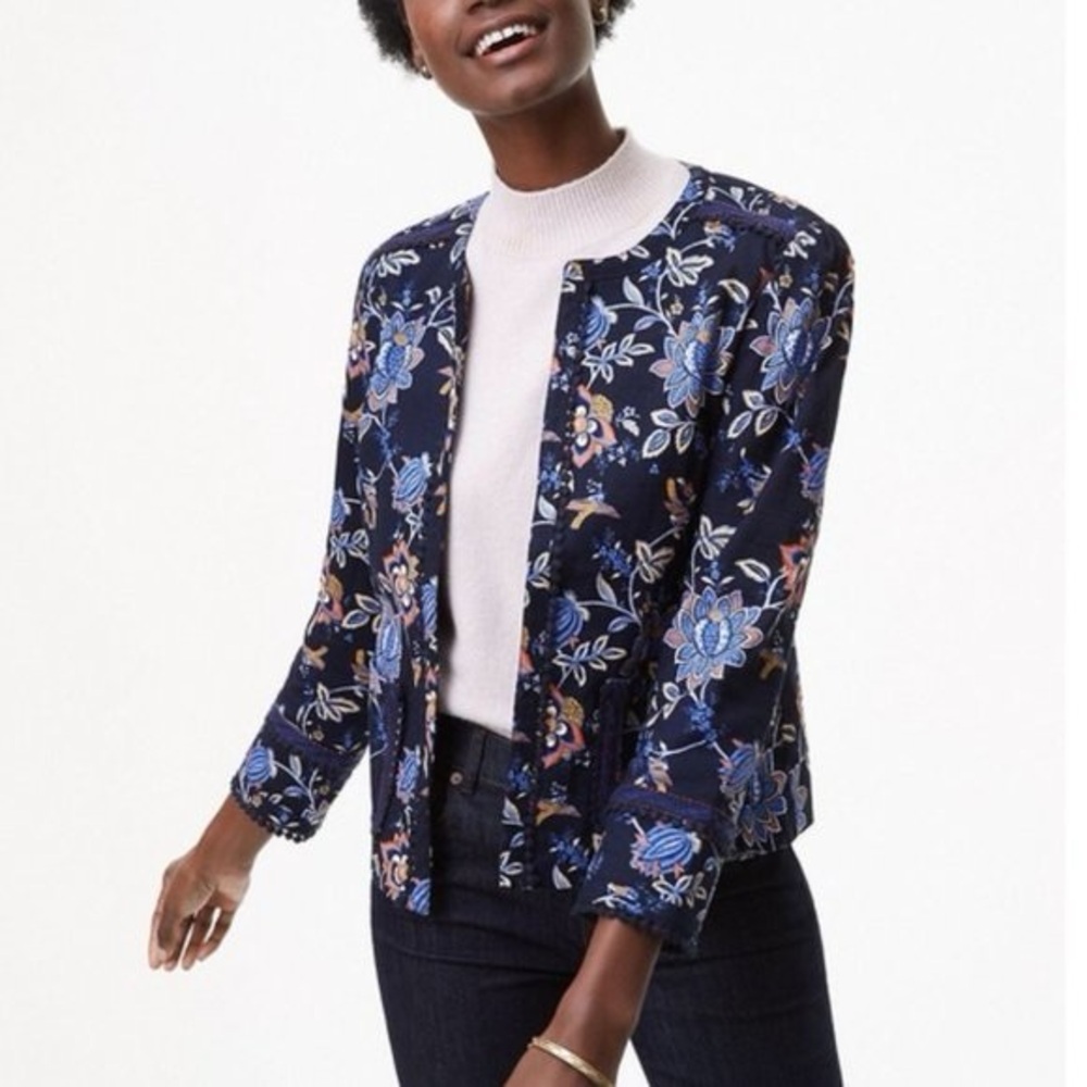 LOFT Blue and Black Blazer Floral Design